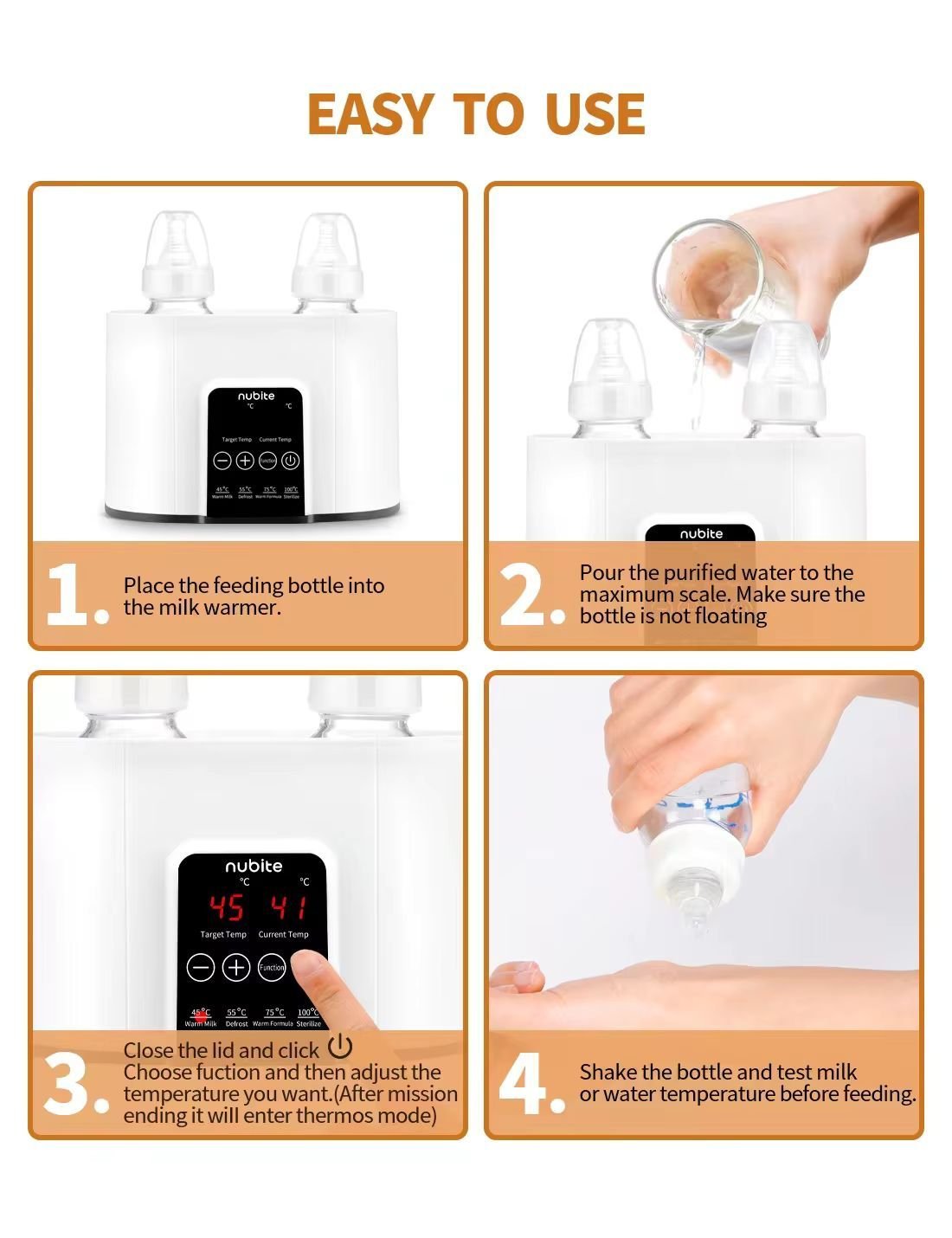 Double Bottle Warmer Twins for Breastmilk Formula, Heat Baby Food