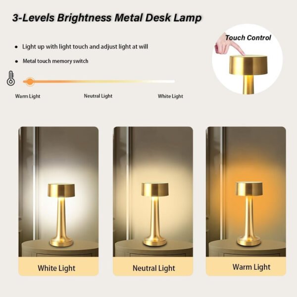 Elegant Cordless LED Table Lamp for Bedroom Kitchen Wireless Rechargeable Desk Lamp - Image 7