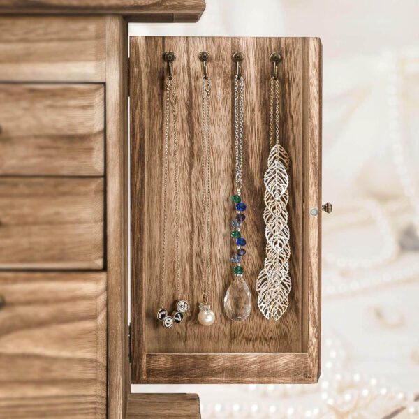 Women Wooden Jewelry Box Rustic Jewelry Organizers for Rings Earrings Necklaces Bracelets - Image 5