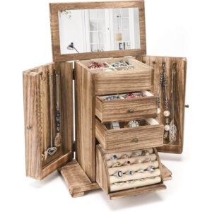 Women Wooden Jewelry Box Rustic Jewelry Organizers for Rings Earrings Necklaces Bracelets