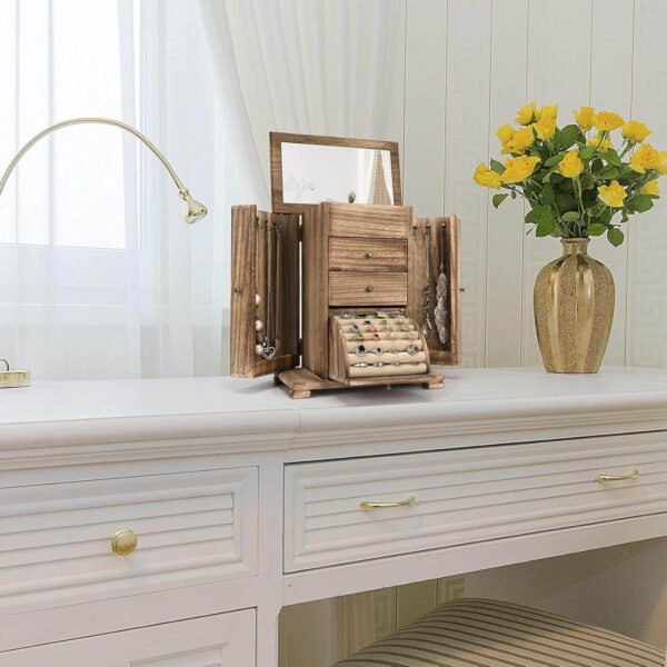 Women Wooden Jewelry Box Rustic Jewelry Organizers for Rings Earrings Necklaces Bracelets - Image 6