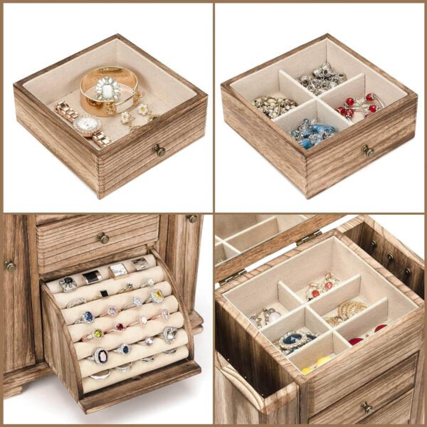 Women Wooden Jewelry Box Rustic Jewelry Organizers for Rings Earrings Necklaces Bracelets - Image 4