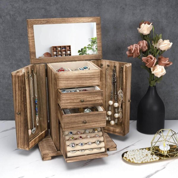 Women Wooden Jewelry Box Rustic Jewelry Organizers for Rings Earrings Necklaces Bracelets - Image 2