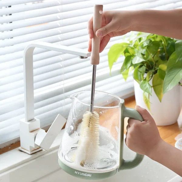 Wooden bottle cleaning brush with long handle